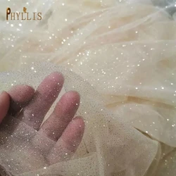 B61 5 Yards Bling Wedding Veil Champagne Tulle with Gold Dotted Glitter for Bride White Shiny Veil Soft Single Sparkly Veil