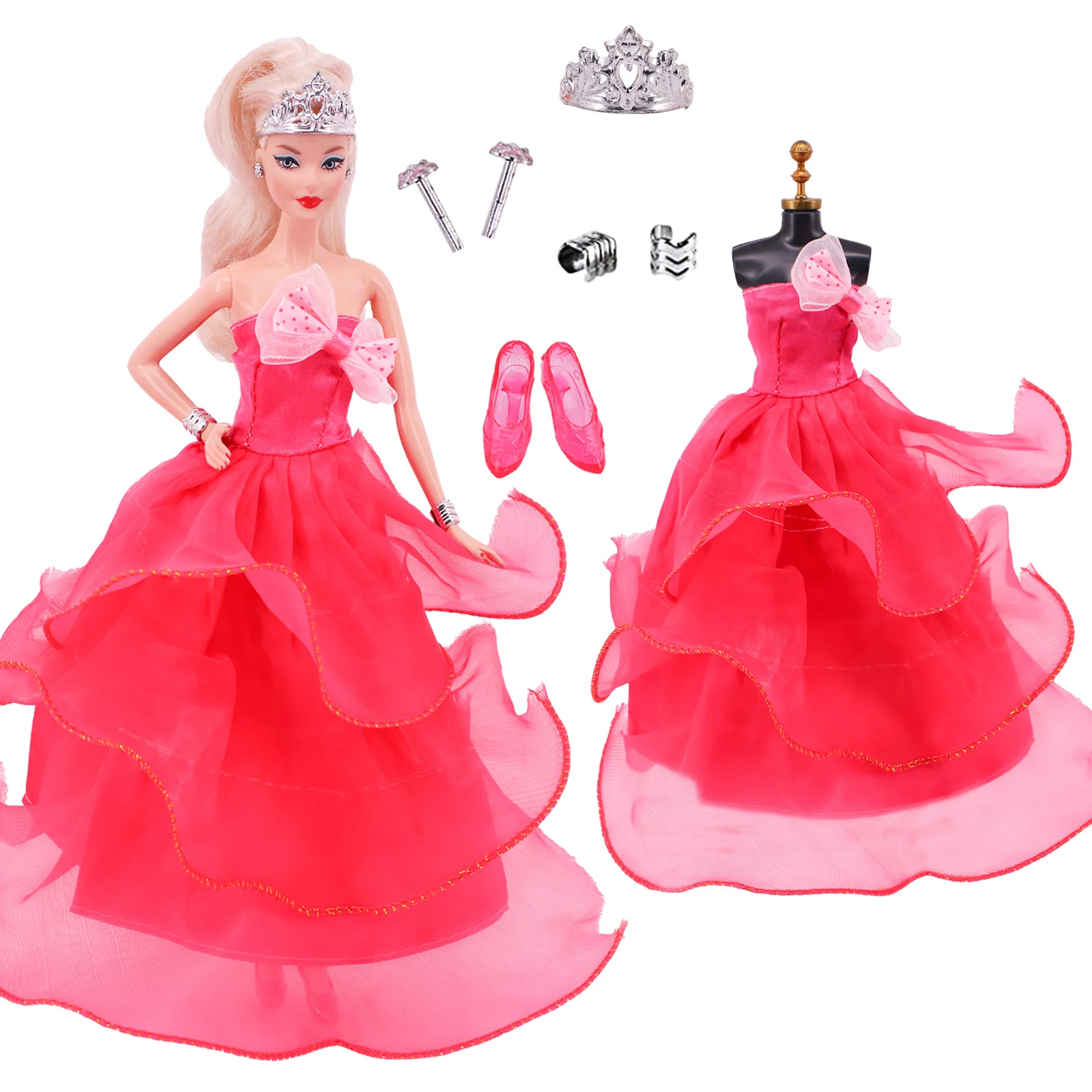 Ropa y accesorios de muñeca RedPink, vestido de princesa, vestido de fiesta de banquete, hermoso vestido de tul bordado para BarbieesBJD, accesorios