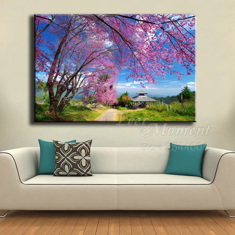 Ever Moment Diamond Painting Full Square Round Drill Pink Flower Tree Landscape Picture Of Rhinestone Diamond Embroidery ASF2014