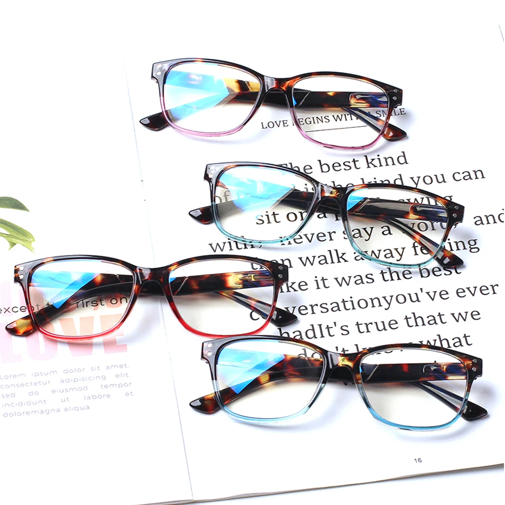 

Boncamor Square Print Frame Anti Blue Light Reading Glasses Spring Hinge Men Ladies Computer Prescription Eyeglasses+0~+400