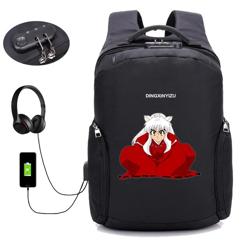 

Japan anime Inuyasha backpack USB external hole Anti thief men women Travel Laptop bag school student book backpack