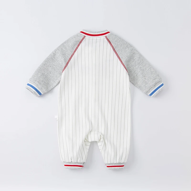 DB1221240 dave bella spring new born baby boys fashion letter striped jumpsuits infant toddler clothes children romper 1 piece