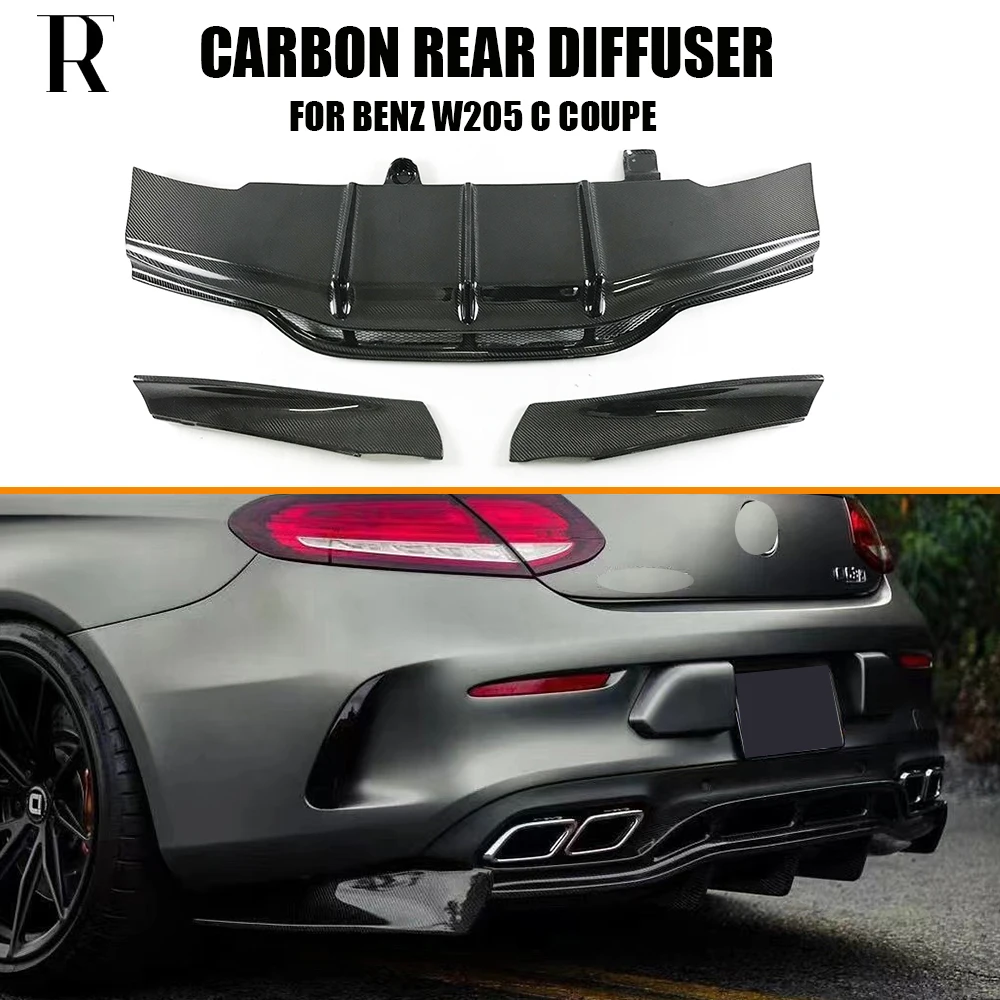 PSM Style Carbon Fiber Rear Bumper Diffuser With Side Splitter for Benz W205 C205 Coupe C200 C220 C300 C400 C43 C63 2DR 15 - 20