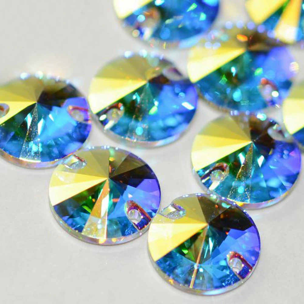 6A STrass Colorful 8-20mm Rivoli Round Shape Crystal Glass Sew-on Rhinestone For Bags Garment Shoes Wedding Dress Decoration