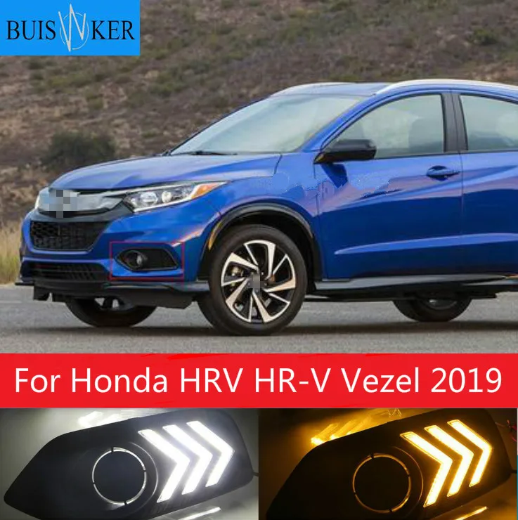 

2PCS LED Daytime Running Light 12V Car DRL Fog Lamp Decoration For Honda HRV HR-V Vezel 2019 Yellow Turn Signal Function