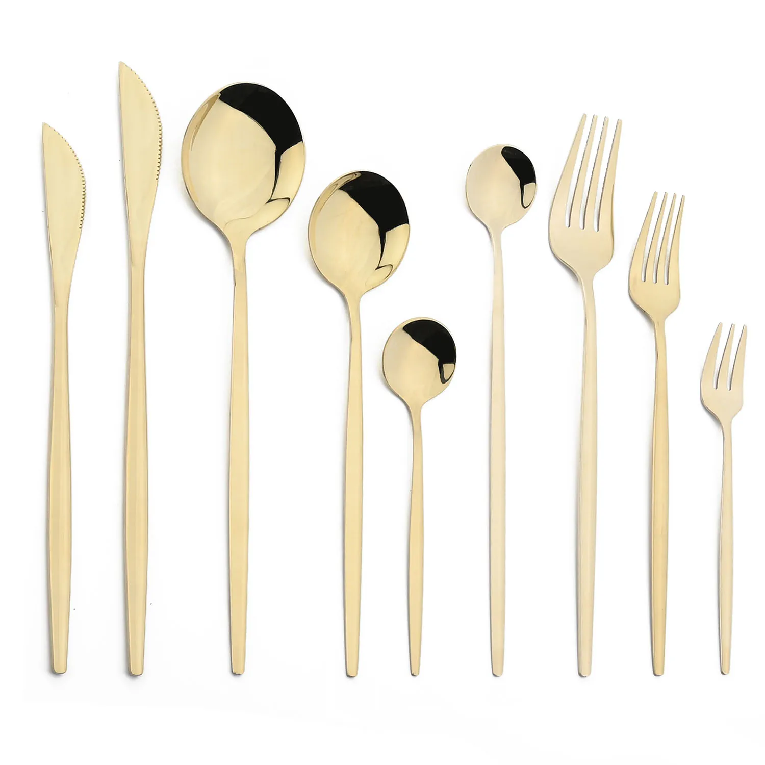 10Pcs Champagne Gold Dinnerware Stainelss Steel Cutlery Flatware Set Silverware Fork Spoon Knives Dessert Wedding Tableware Set