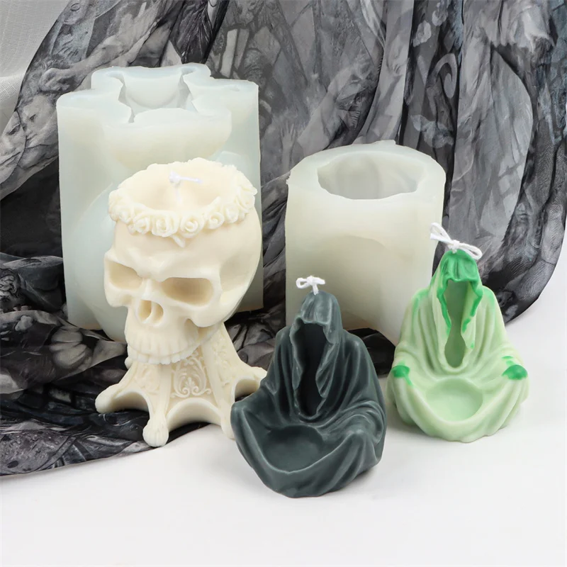 Gothic Terror Skull Silicone Soy Wax Candle Mold Home Halloween Death Resin Decorate DIY Party Atmosphere Gift Wizard Soap Mould