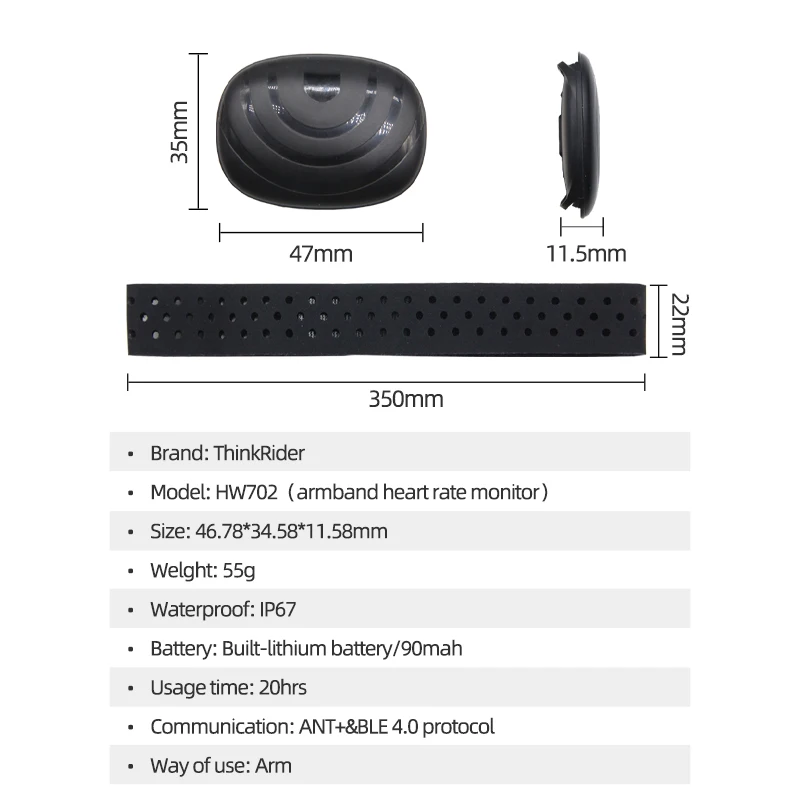 ThinkRider ANT + BLE Fascia Da Braccio Monitor della Frequenza Cardiaca HRM Equitazione Corsa E Jogging Sport All\'aria Aperta Monitor di Frequenza