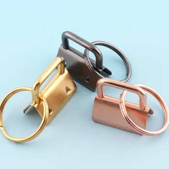 Rose gold key fobs hardware key rings with 50sets 25mm metal ribbon end cap key chains webbing end clam key lanyard clips