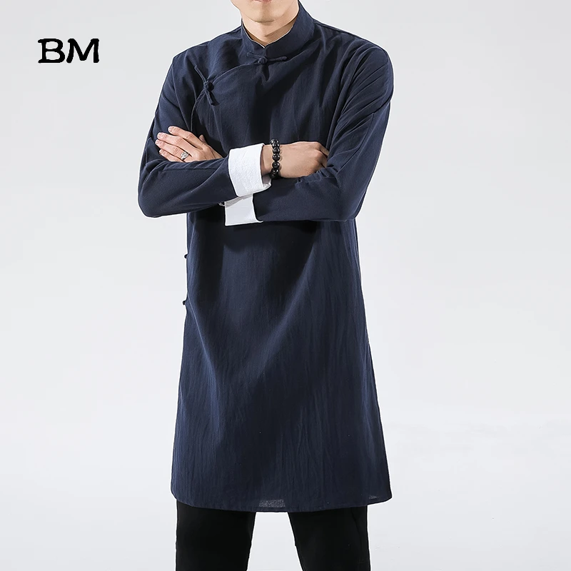 Baju Tradisional Tiongkok Jubah Ukuran Plus 2022 Panjang Sedang Hanfu Baju Panjang Retro Tai Chi Kung Fu Mantel Pakaian Pria