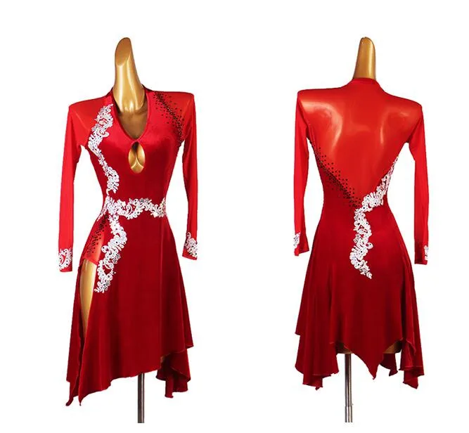 rood zwart latin wedstrijdjurk Rumba cha cha salsa tango dansjurk S-XXXL lq207