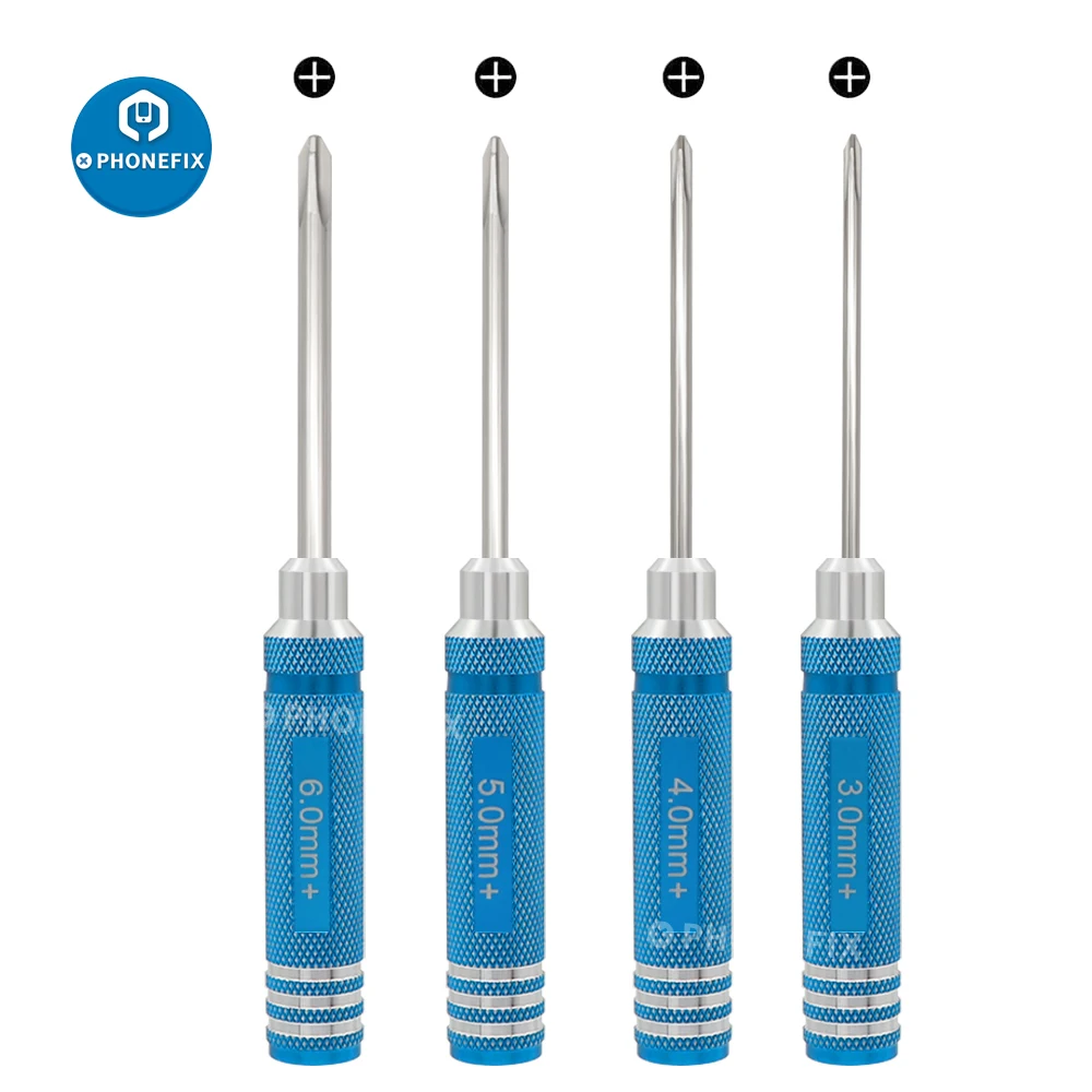 4pcs Phillips Cross Screwdriver 3/4/5/6mm Non-slip Aluminum Alloy Handle Precision Screwdriver Wrench Tool Kit for RC Helicopter