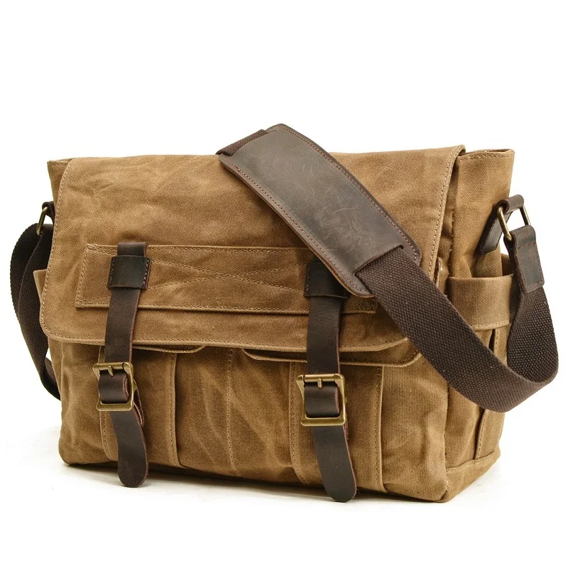 Styl angielski Men Messenger Bag Retro Canvas School Satchel Teenager Briefcase Waterproof