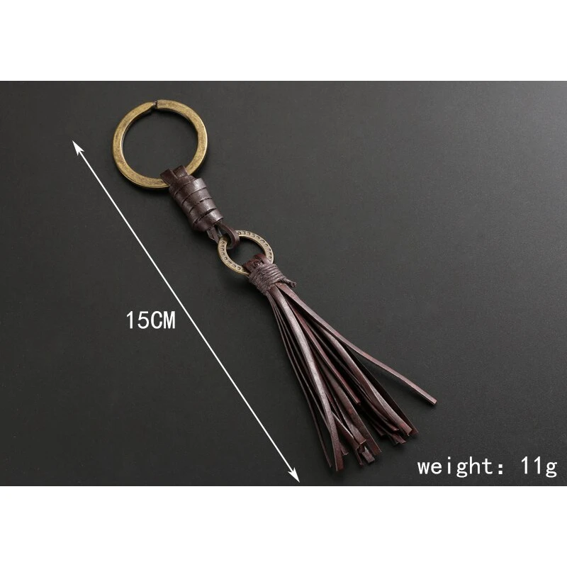 2024 Trend Jewelry Vintage Handwork Weave Tassel Leather Keychain Personalized Jewelry Brown Key Chain Men Accessories Jewelry