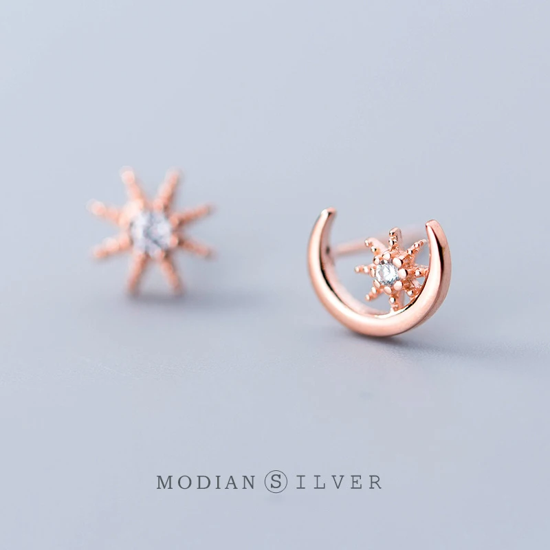 

Modian New Collection 925 Sterling Silver Moon And Sun Stud Earrings for Women Rose Gold Color 2020 Earrings Silver Jewelry