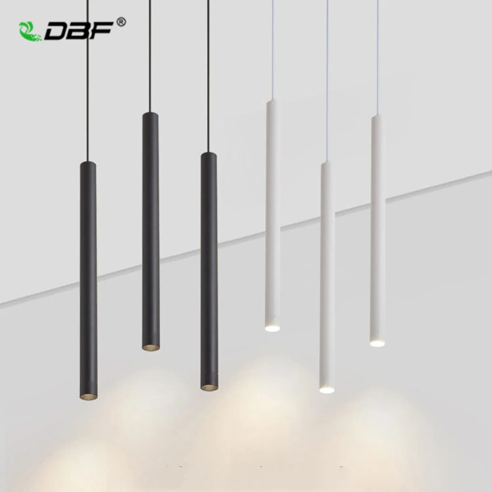 

Mini Simple Modern LED Restaurant Bar Long Tube LED Pendant Light Black/White/Gold Dining Table Front Wire Hanging LED Spotlight