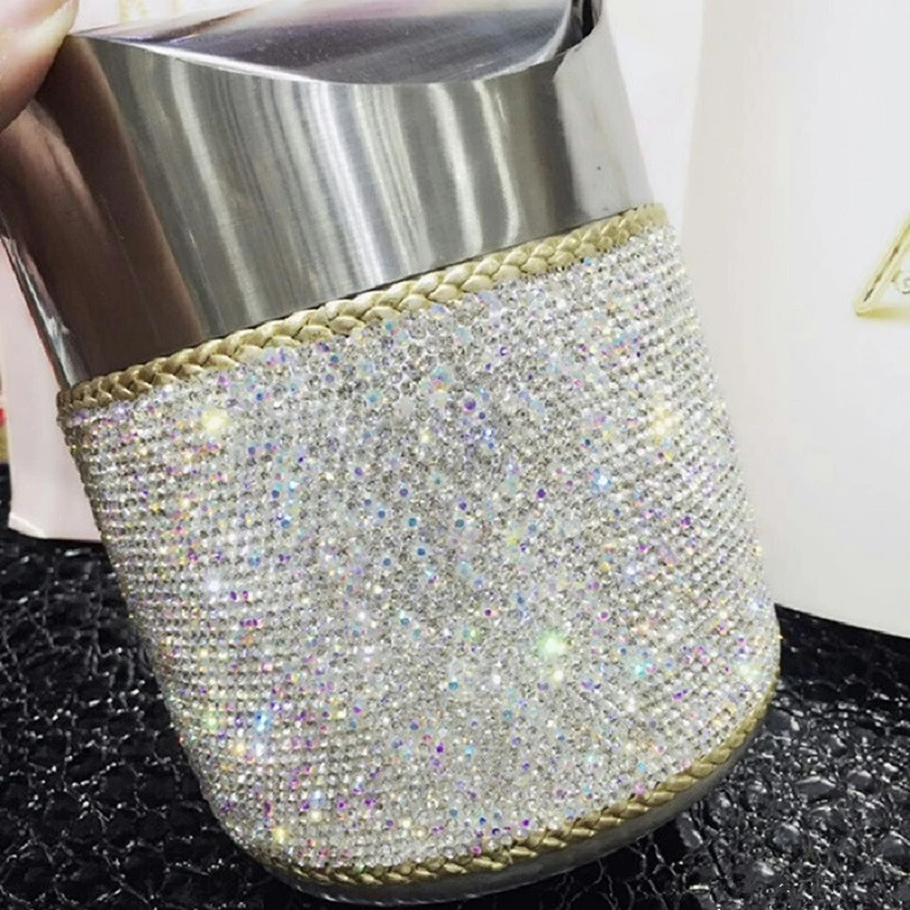 Stainless Steel Mini Waste Bins Bling Bling White Pink Crystal Home Office Storage Box Women Girls Ashtray Great Gift