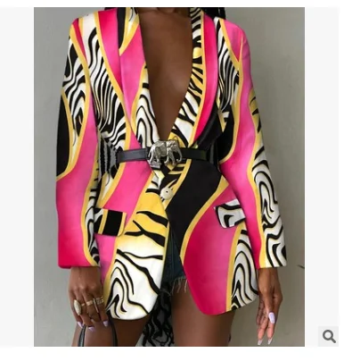 suit WOMEN Turn-down Collar Print Shawl Collar Single Button Blazer Casual Abstract Graphic Work Coat sexy fashion full new