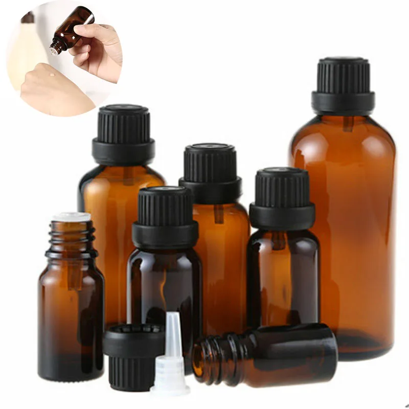 1pcs 5ml/10ml/15ml/20ml/30ml Amber Brown Glass Euro Dropper Bottles Essential Oil Liquid Aromatherapy Pipette Vials Containers