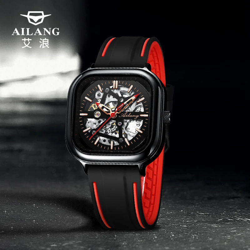 AILANG 2020 New Watch Men Automatic Hollow Waterproof Trend Friday Men\'s Watch Seven Square Mechanical Watch Genuine