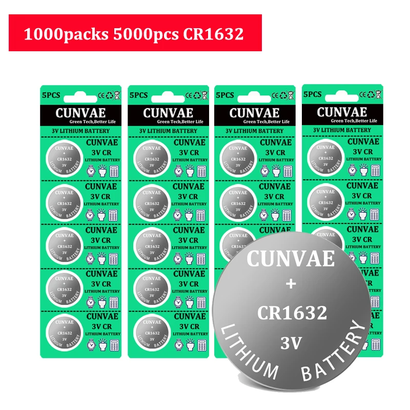 5000pcs CR1632 CR 1632 Battery 3V Lithium Button Battery for car remote key DL1632, ECR1632, LM1632 Coin Cell