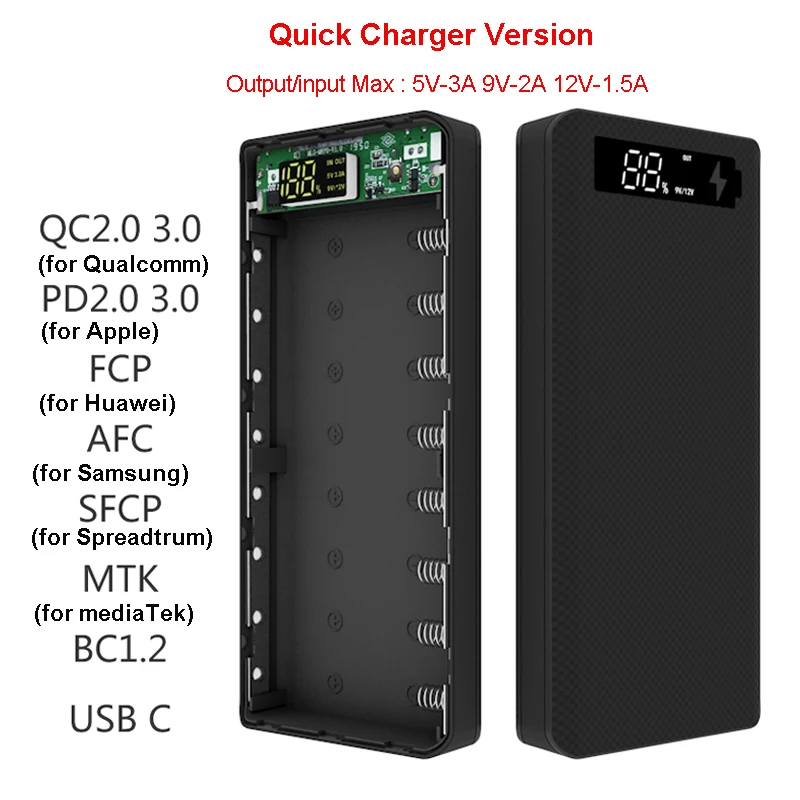 8*18650 Power Bank Case Dual USB Mobile Phone Charge Quick Charge QC 3.0 PD DIY Shell 18650 Battery Holder Charging Box