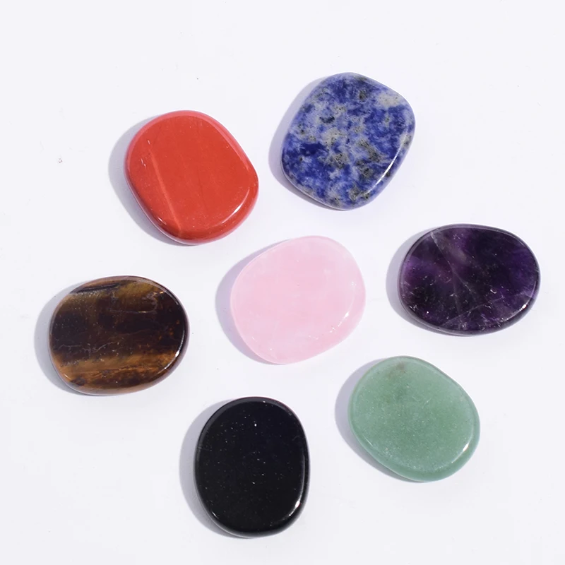 

Natural Chakra Set 7 PCS Palm Stone 30*25*7 mm Tumbled Stones Crystal Mineral Quartz Meditation Reiki Healing Energy Tool Decor