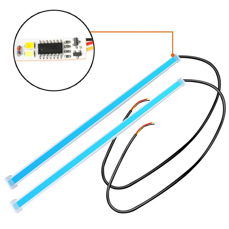 2pcs Universal Car DRL Led Daytime Running Light 35cm 45cm 60cm Flowing Turn Signal Strip Lights Exterior Decoration Lamp Parts