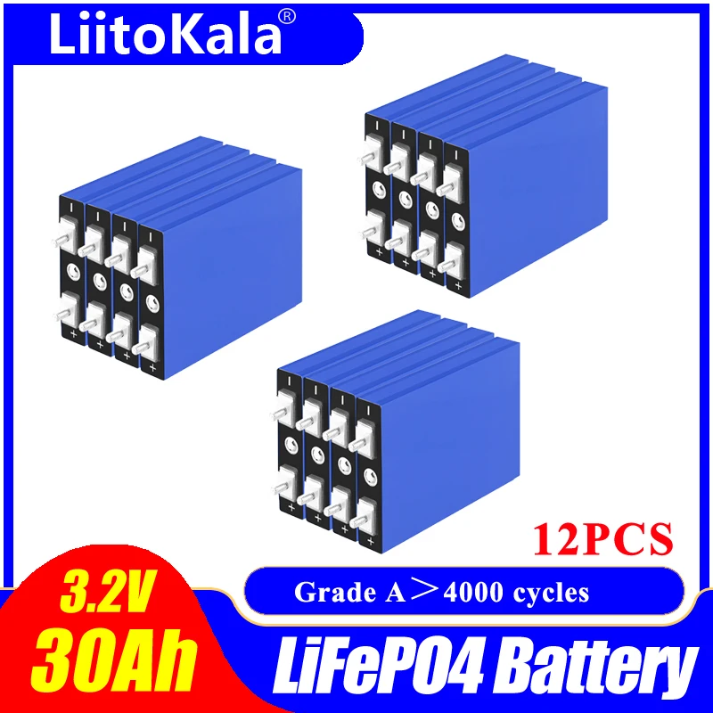 12 sztuk LiitoKala 3.2V 30Ah LiFePO4 akumulator fosforan litowo-żelazowy głębokie cykle dla majsterkowiczów 12V 24V 36V 48V energia słoneczna UPS