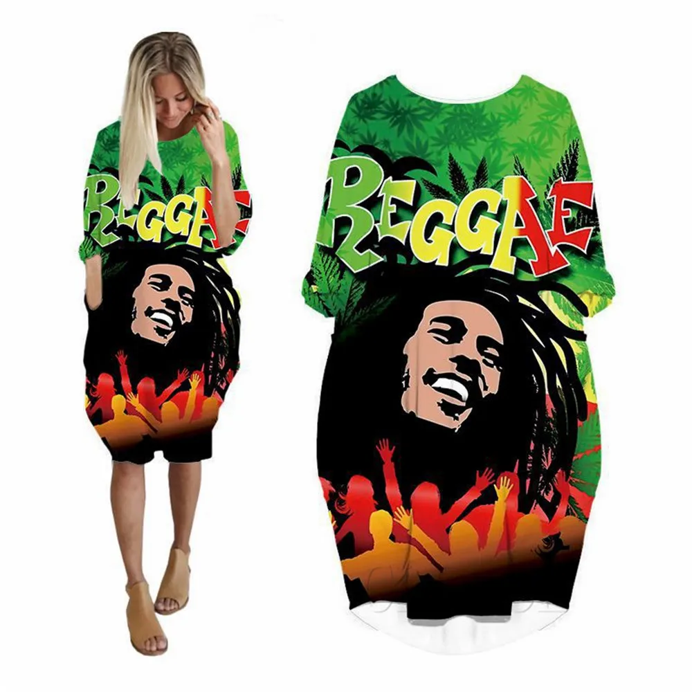 CLOOCL Fashion Bob Marley Dress 3D Printed Long Sleeve Streetwear Harajuku Female Casual Style Women Pocket Dresses Dropshipping