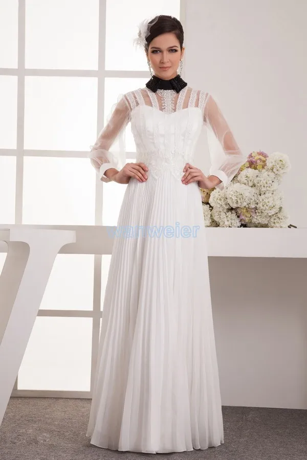 

free shipping 2014 new design hot high neck long sleeve beading brides maid dress with jacket white Mother of the Bride Dresses