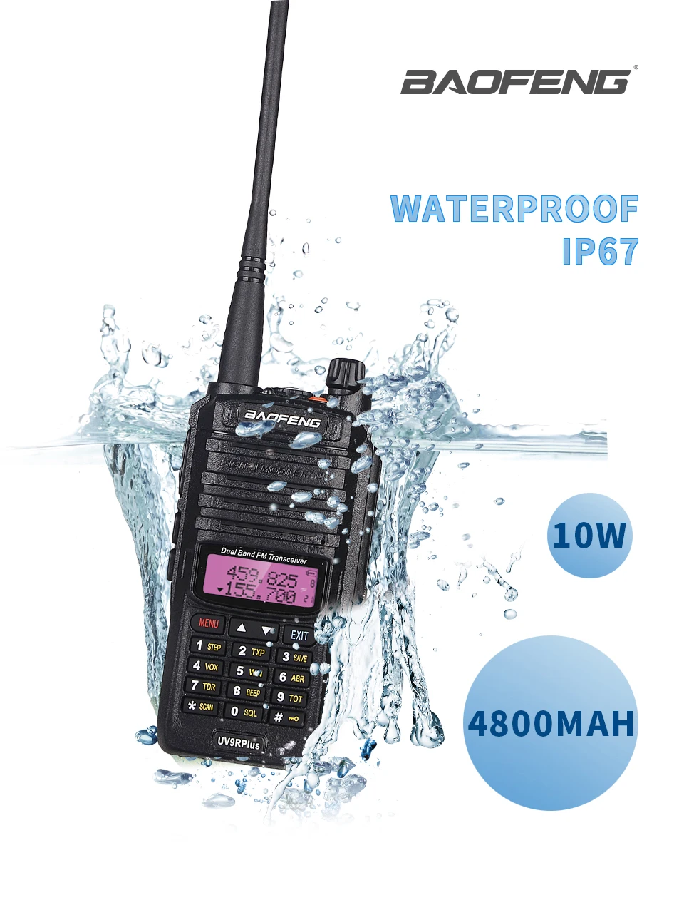 100% Original de baofeng uv9r plus radio de banda dual impermeable IP67 radios walkie talkie comunicaciones amateur marin de radio de jamón