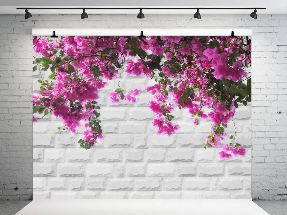 

5x7ft VinylBDS White Brick Wall Photography Backdrops Purple Flower Photographer Background Children Photography-Studio-Backdrop