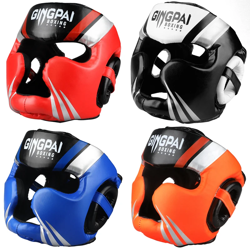 GINGPAI Full-Covered Boxing Helmet Muay Thai Training Sparring Headgear Hand Guard MMA Sanda Fitness Thickened Equipment Safety