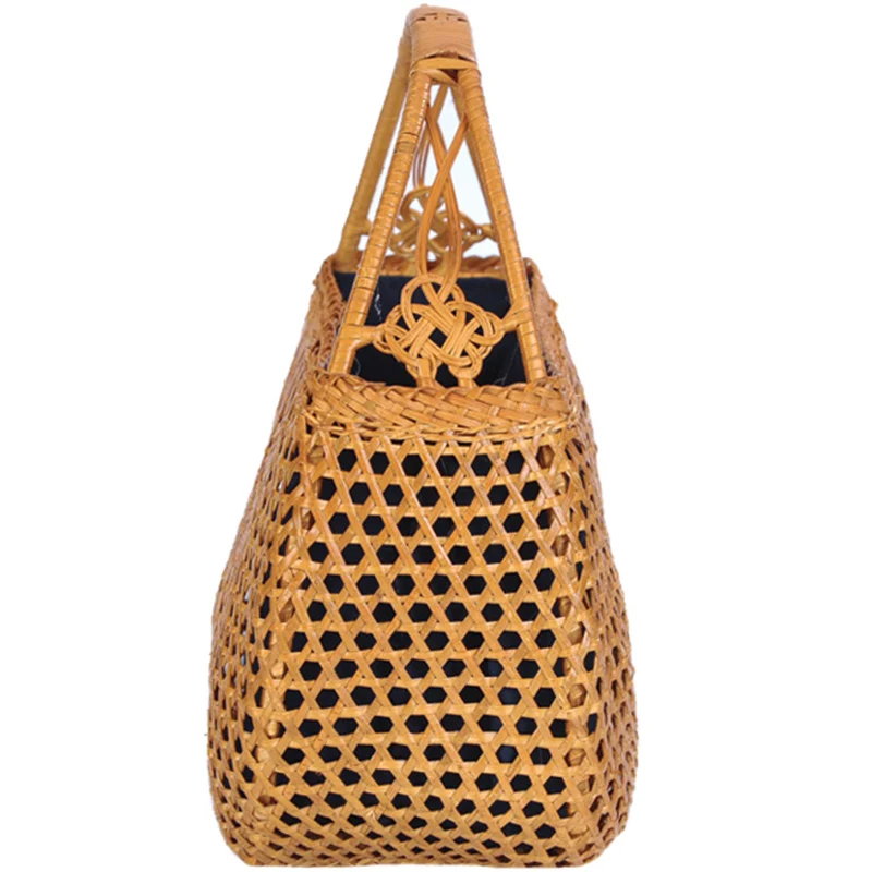 Women Bamboo Bags Bohemian Female Summer Beach Handbag Lady Vintage Rattan Knitted Bag Hollow Handmade Woven Basket Tote