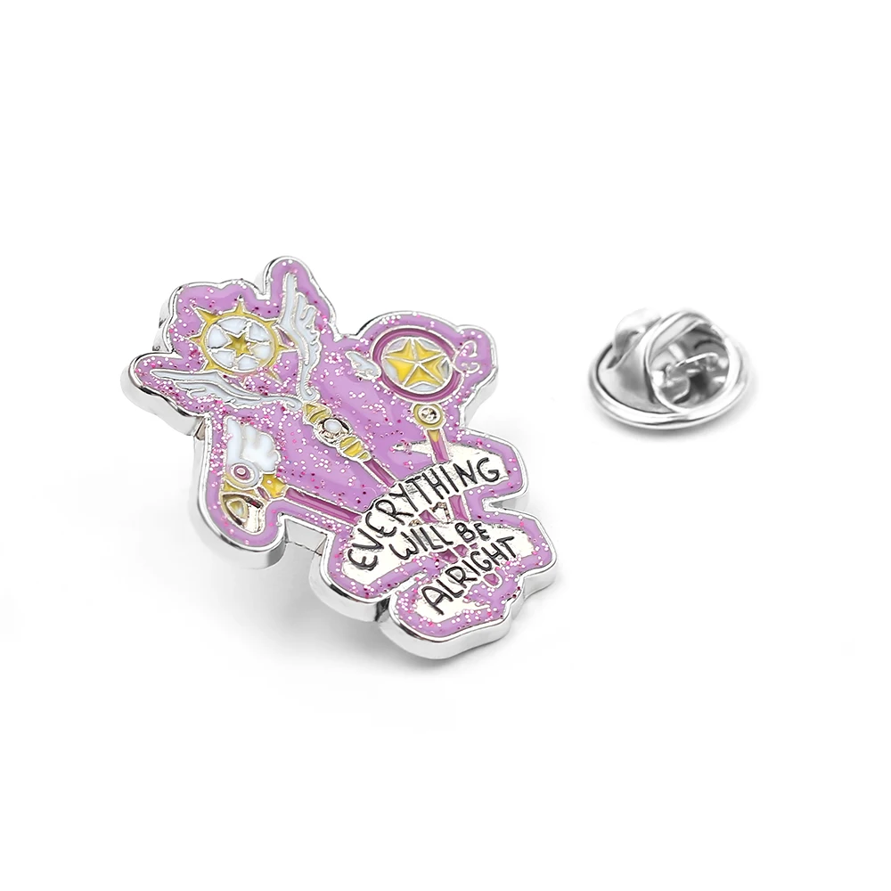 Everything Will Be Alright Enamel Pin Card Captor Sakura Invincible Spell Brooch Magic Wand Badge Beautiful Inspirational Brooch