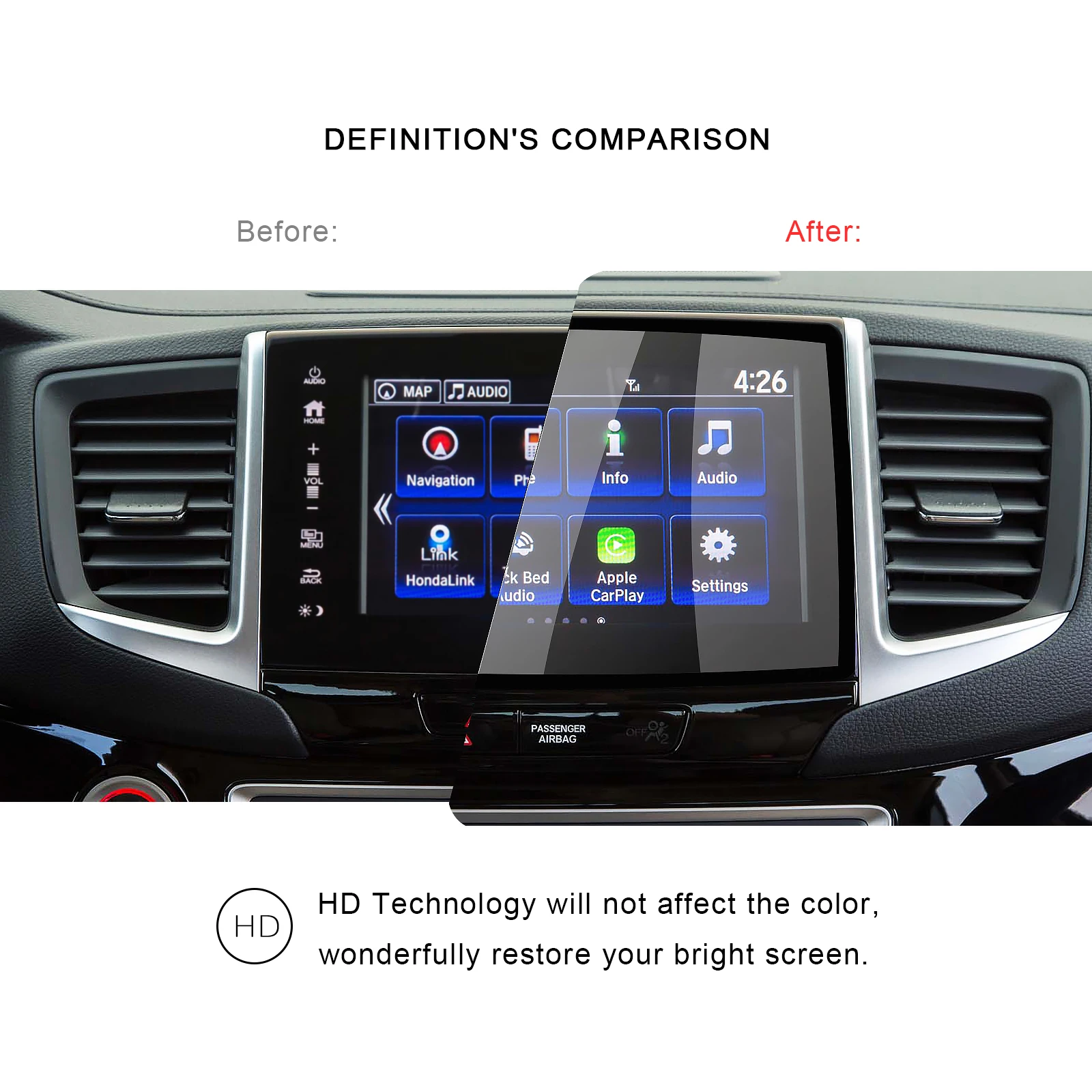 RUIYA For Pilot 2016 2017 2018 8 Inch Car Navigation Touch Screen Protector Auto Interior Accessories Silk Screen Tempered Film