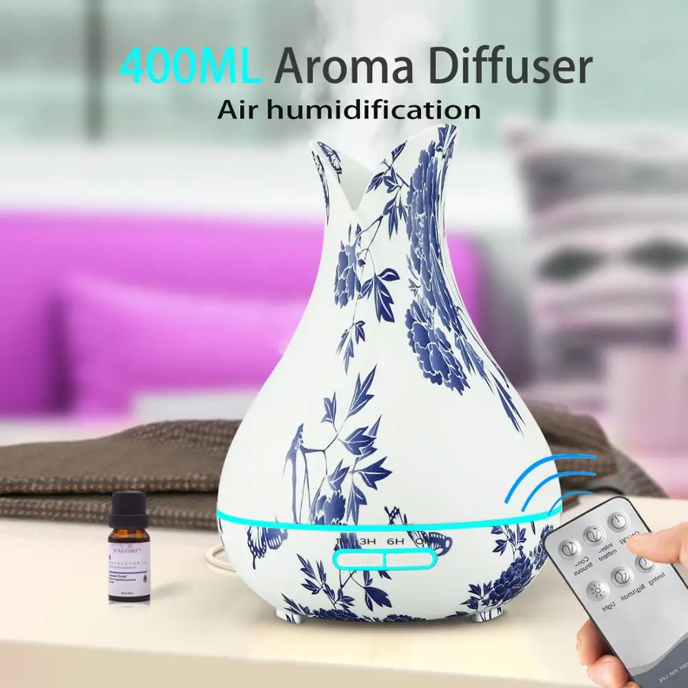 400ml Elegant Chinese Blue And White Porcelain Humidifier Ultrasonic Remote Control Wireless Aroma Diffuse Best Delicate Design