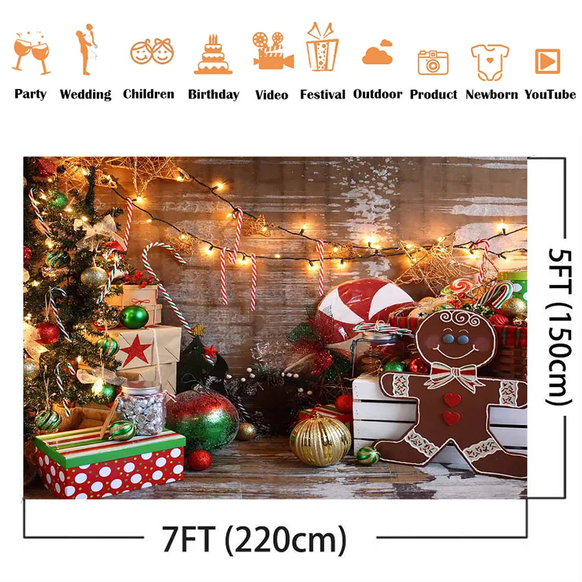 การถ่ายภาพพื้นหลังทารกแรกเกิดคริสต์มาสของขวัญPhoto Boothพื้นหลังสตูดิโอRusticไม้Bells Glitter Lightภาพ