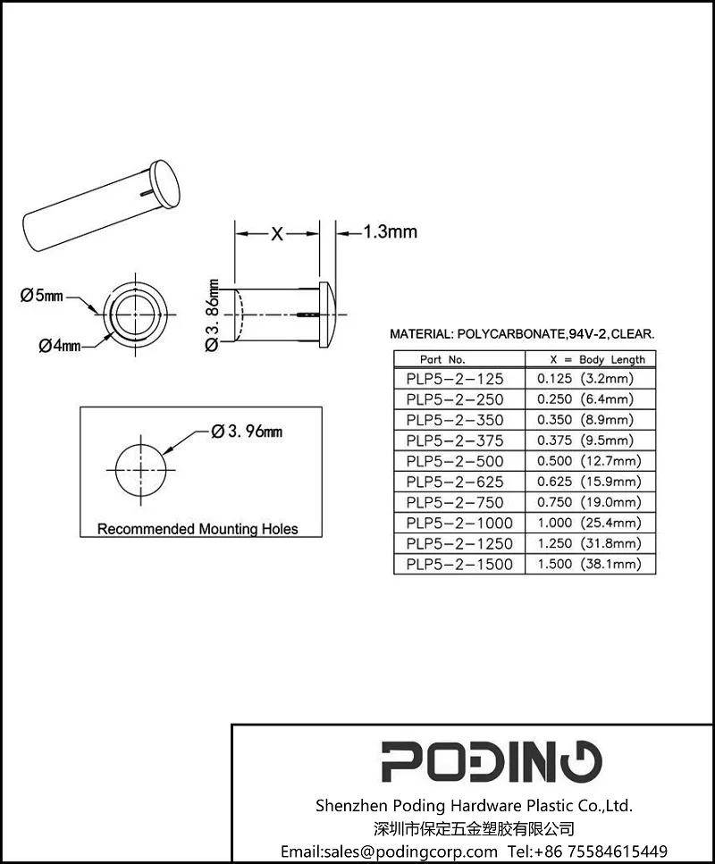 50pcs/lot Poding LED Light Pipe Dia 4mm Round Head Light Guide Pipe PLP5-2-250