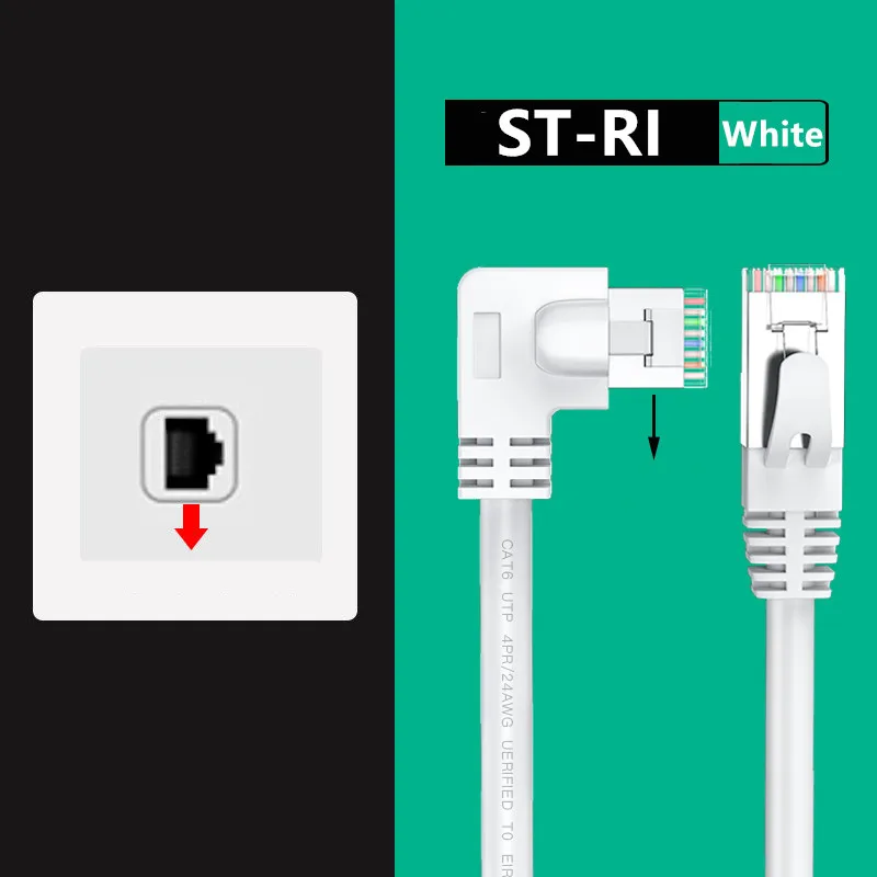 CAT6 okrągły Ethernet kot 6 przewód Lan RJ 45 przewód sieciowy kąt prosty 90 stopni do laptopa Router RJ45 kabel internetowy biały