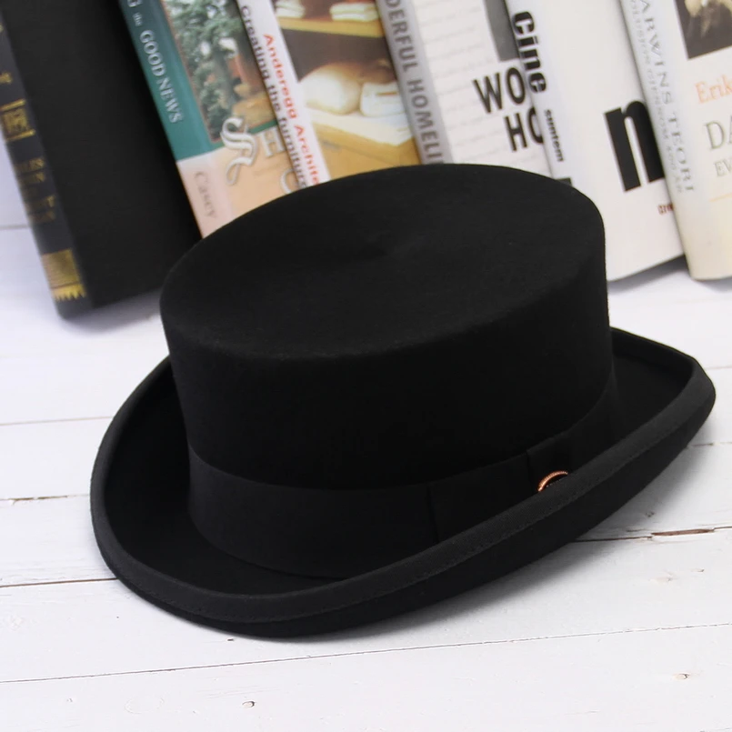 GEMVIE 11cm 100% Wool Felt Top Hat For Men/Women New Cylinder Hat Topper Mad Hatter Party Costume Fedora Derby Magician Hat