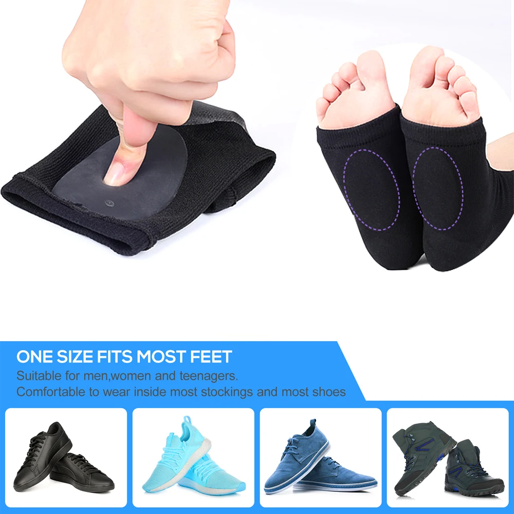 2Pcs Arch Support Sleeve Cushioned Soft Elastic Gel Pad Fabric Arch Socks for Flat Foot Pain Relief Plantar Fasciitis Heel Spurs