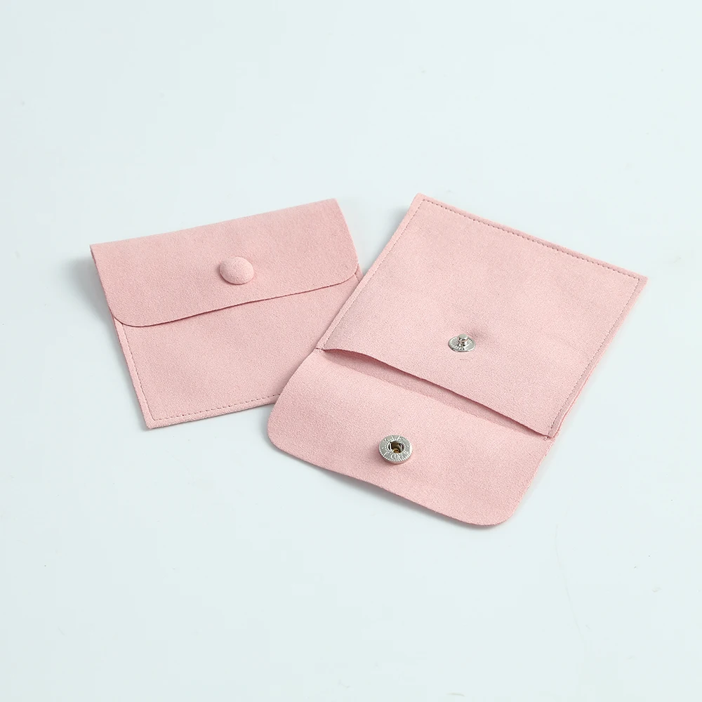 20 Microfiber Snap Button Pouch Pink Wedding Favor Bags Velvet Jewelry Ring Brooch Necklace Packaging Organizer Envelope Bag