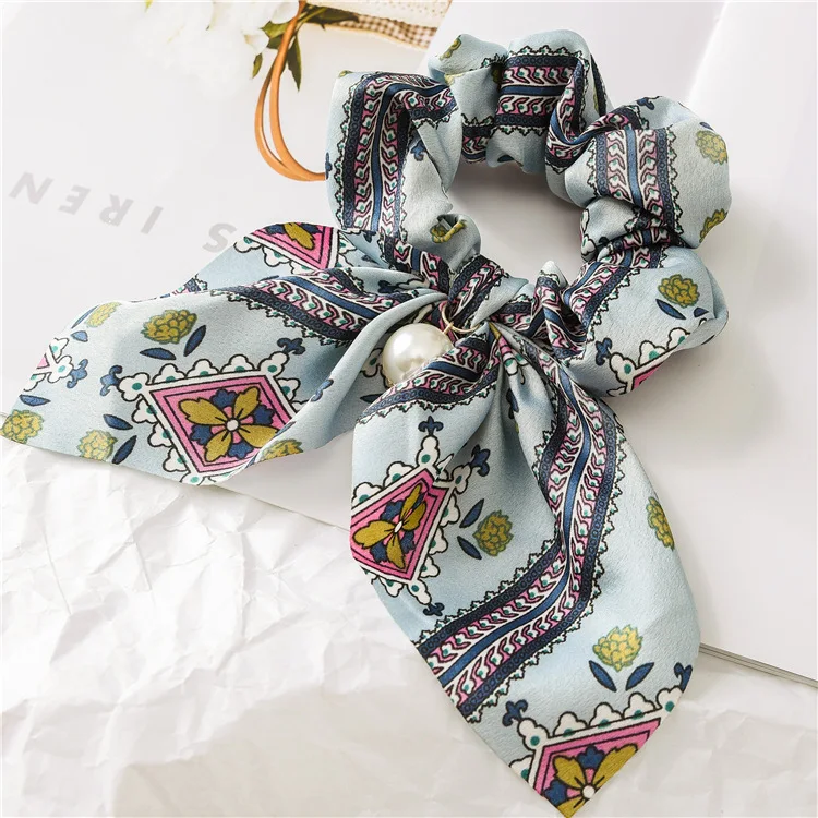 Ponytail Floral Print Ribbon Scrunchies For Women Elastic Hair Bands Streamers Bow Hair Scarf Rope Ties Fashion Hair Accessories