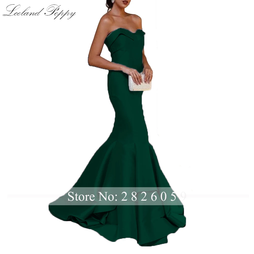 Lceland papoula elegante strapless sereia cetim vestidos de noite sem mangas até o chão formal vestidos de noite em camadas robe de soiree