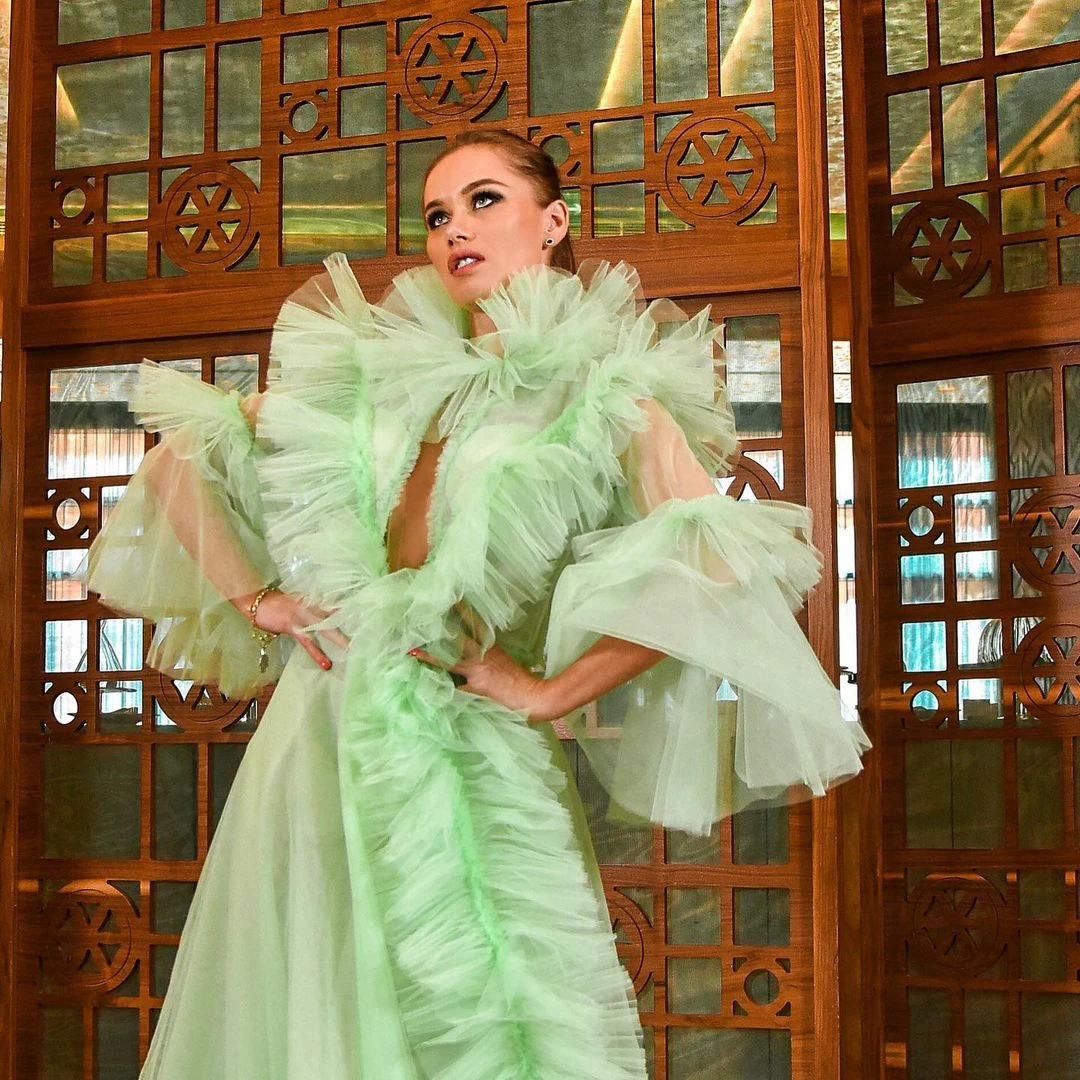 Light Green Elegant Women Dress Layered Tulle Ruffles Overlay Floor Length Dresses A-line Ballgown Custom Made