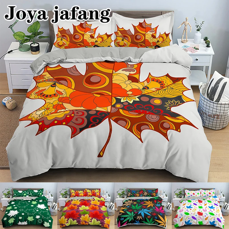 

Bedding Set Maple Leaf Pattern Printed Duvet Cover with Pillowcase Queen King Size New Fashion Bedclothes