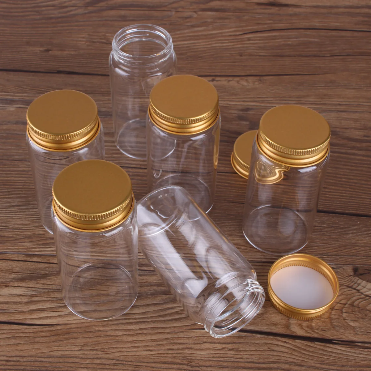 12 pieces 120ml 47*90*34mm Glass Bottles with Golden Aluminum Lids Spice Bottles Pill Container Candy Jars Vials for Wedding Gif