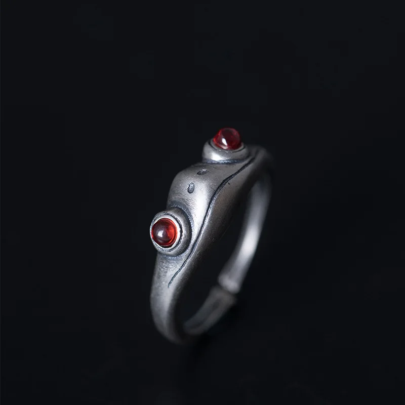 Vintage Frog Ring for Women Artistic Design Retro Opening Resizable Unisex Female Statement Bohemian Rings Silver Color Gift